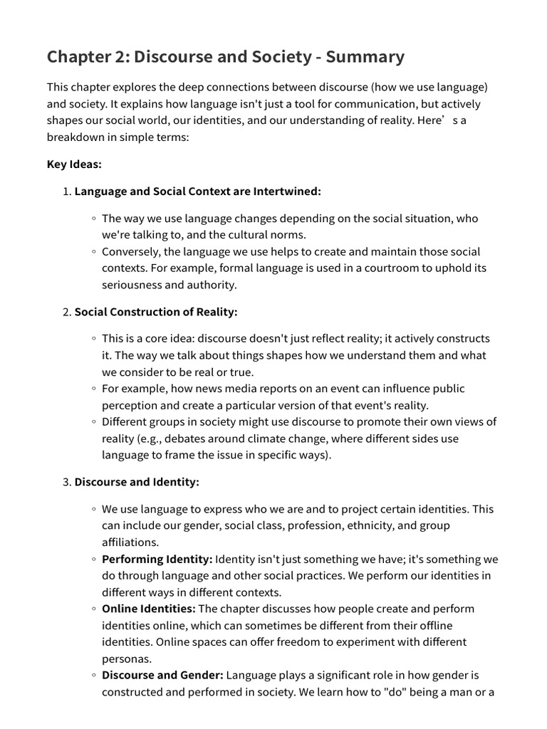 Discourse's Role in Society and Identity | PDF | Identity (Social ...