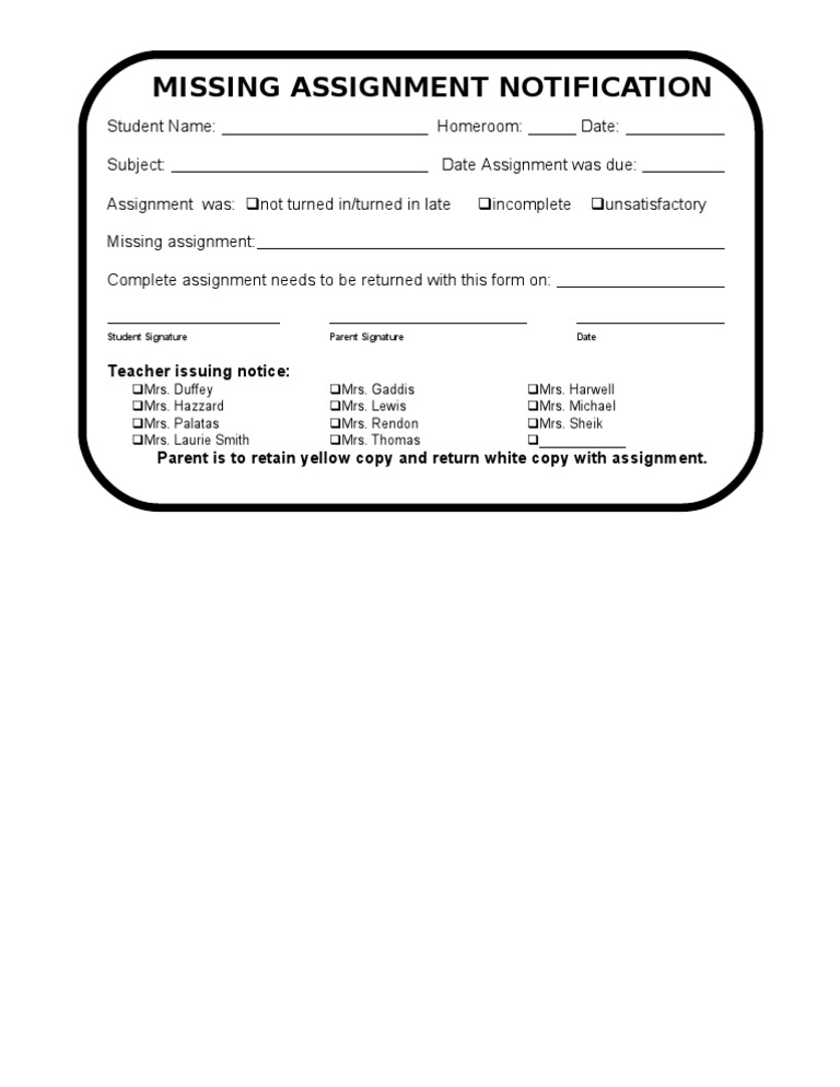 Missing Assignment Notification Form | PDF