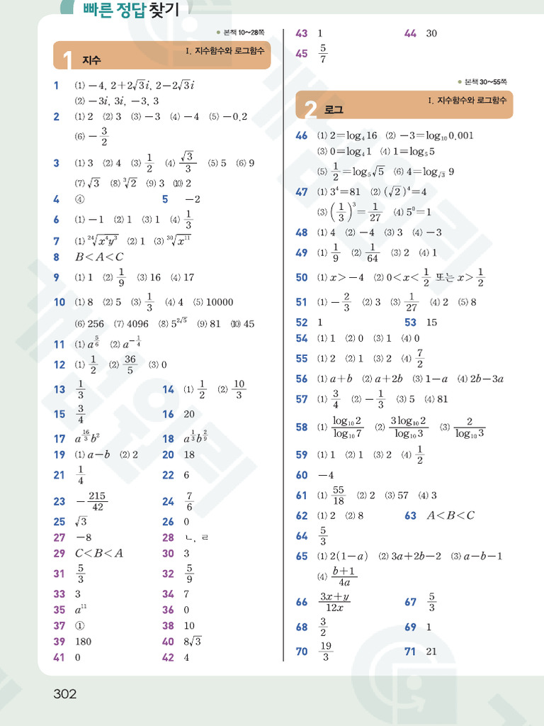 개념원리 대수 - 빠른정답 | PDF