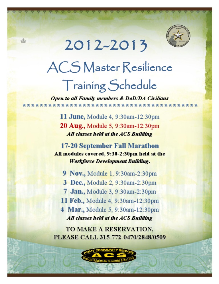 ACS Master Resilience Training Schedule | PDF