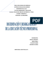 Discriminación y Desorganización de La Eduación Tecnico Profesional