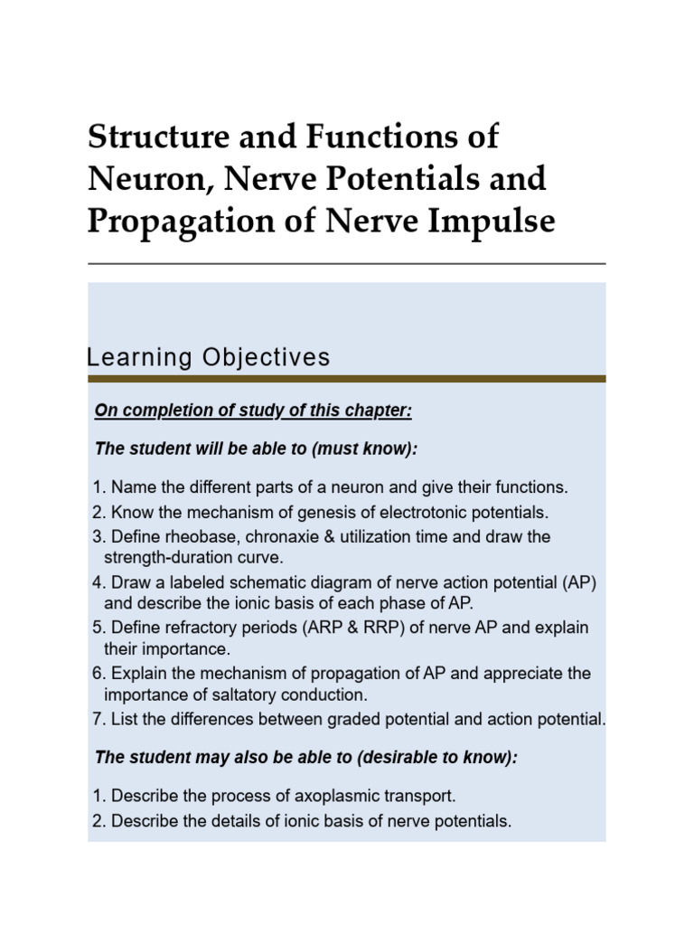 Neuron Structure and Nerve Impulse Functions | PDF | Action Potential ...