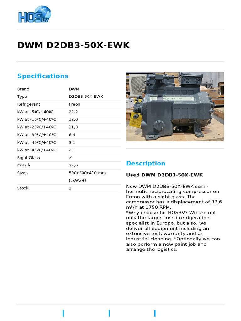 Used DWM D2DB3-50X-EWK Compressor | PDF
