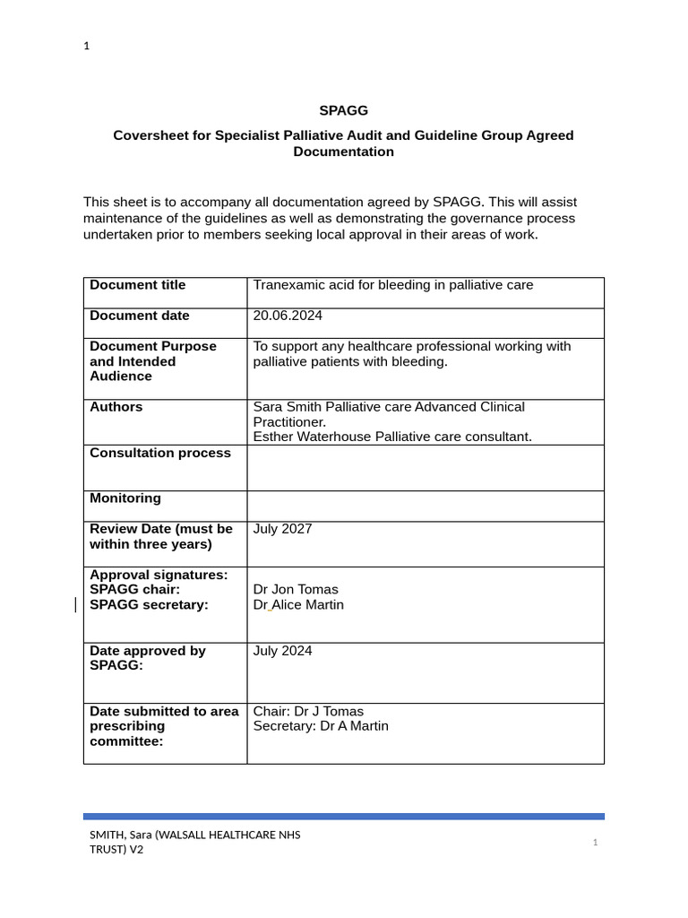 Tranexamic Acid SOP Final July 2024 | PDF | Bleeding | Palliative Care