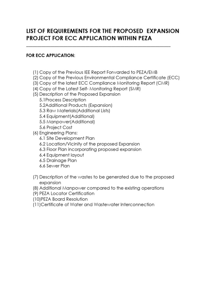 PEZA ECC Application Expansion Requirements | PDF