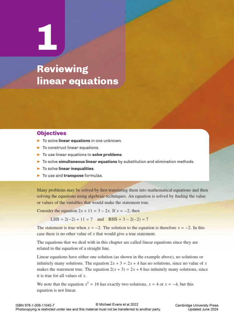 Solving Linear Equations Guide | PDF | Equations | System Of Linear ...