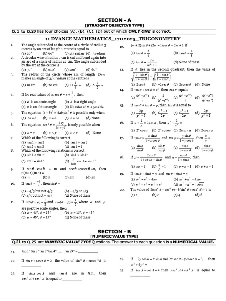 Trigonometry Problems and Solutions | PDF | Circle | Trigonometric ...