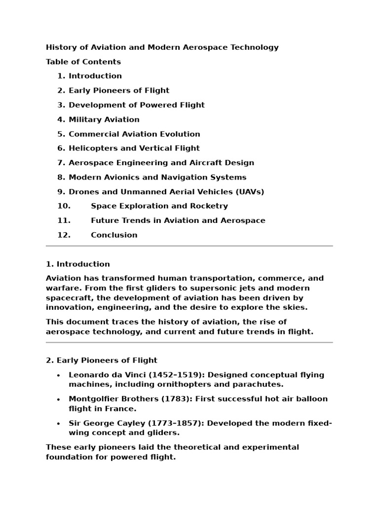 Aviation History and Aerospace Innovations | PDF | Aviation | Aircraft