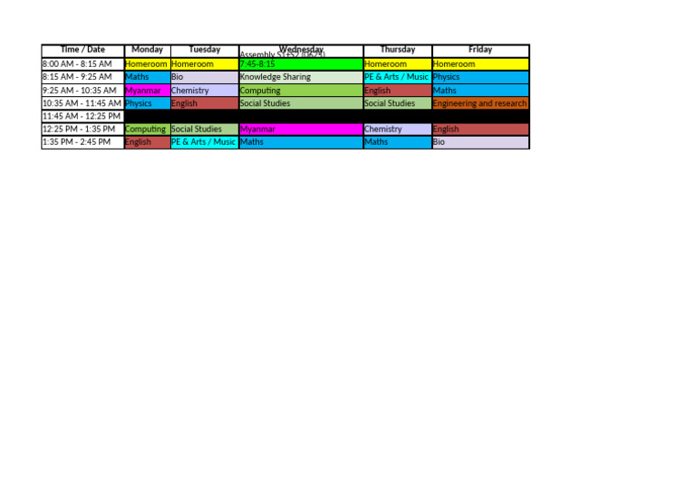 Sec1 Timetable Colored (1) | PDF