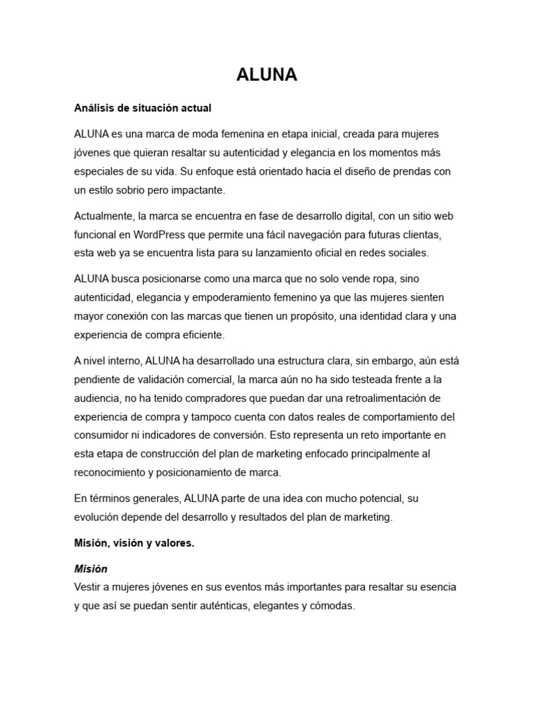 ALUNA - Primer Avance | PDF | Moda | Marketing