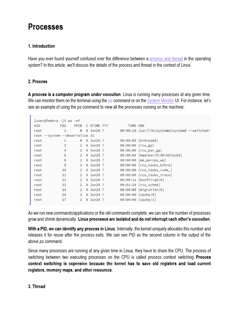 00 Processes Print Processes Super | PDF | Process (Computing) | Thread ...