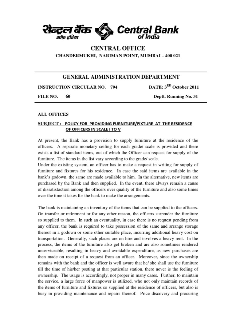 New Furniture Policy Circular PDF Kitchen Insurance