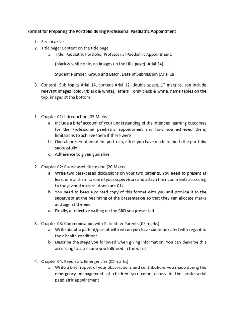 Paediatric Portfolio Guidelines for Appointment | PDF | Intravenous ...