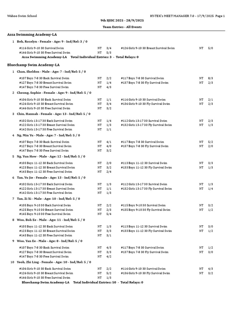 SJISC 2025 Team Entries Overview | PDF