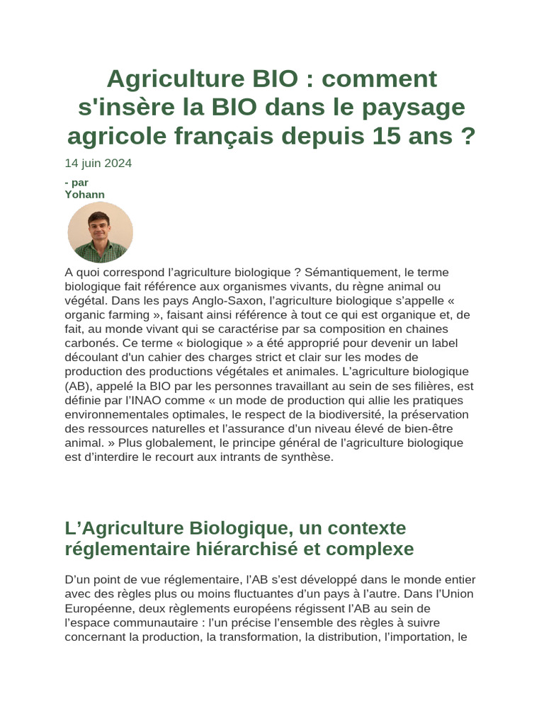 Agriculture BIO en France : 15 ans d'évolution | PDF | Agriculture ...