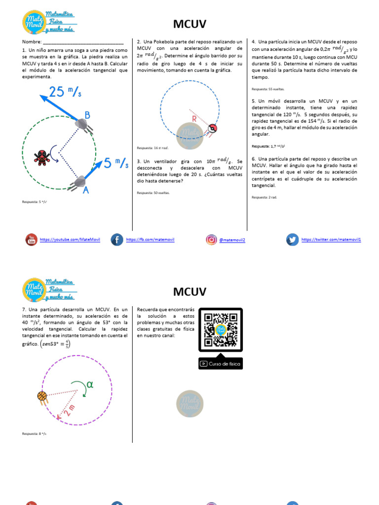 Problemas Resueltos de MCUV en Física | PDF | Aceleración | Cantidades ...