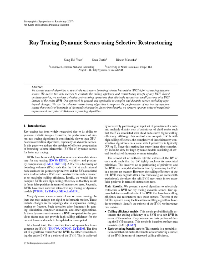 Selective BVH Restructuring for Ray Tracing | PDF | Computer Science ...