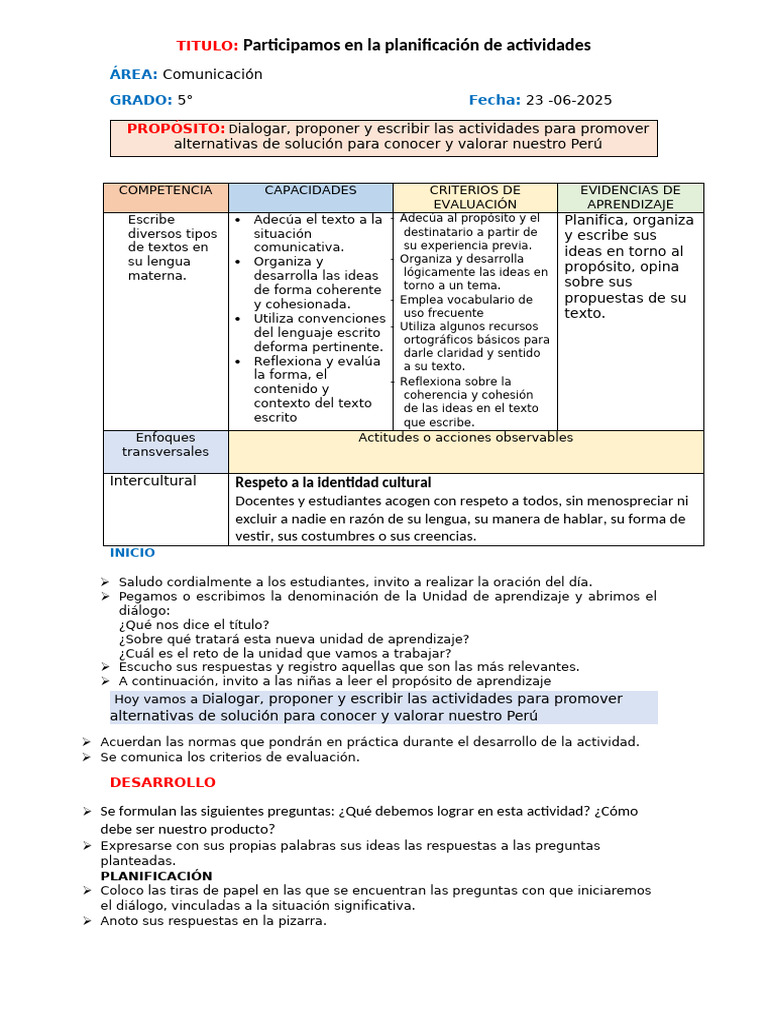 Planificación de Actividades Educativas | PDF | Aprendizaje