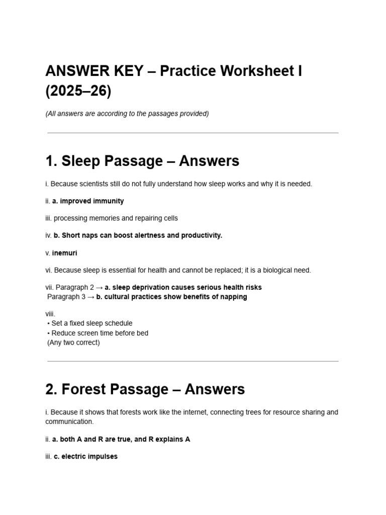ANSWER KEY - Practice Worksheet I (2025-26) | PDF | Sustainable Energy ...