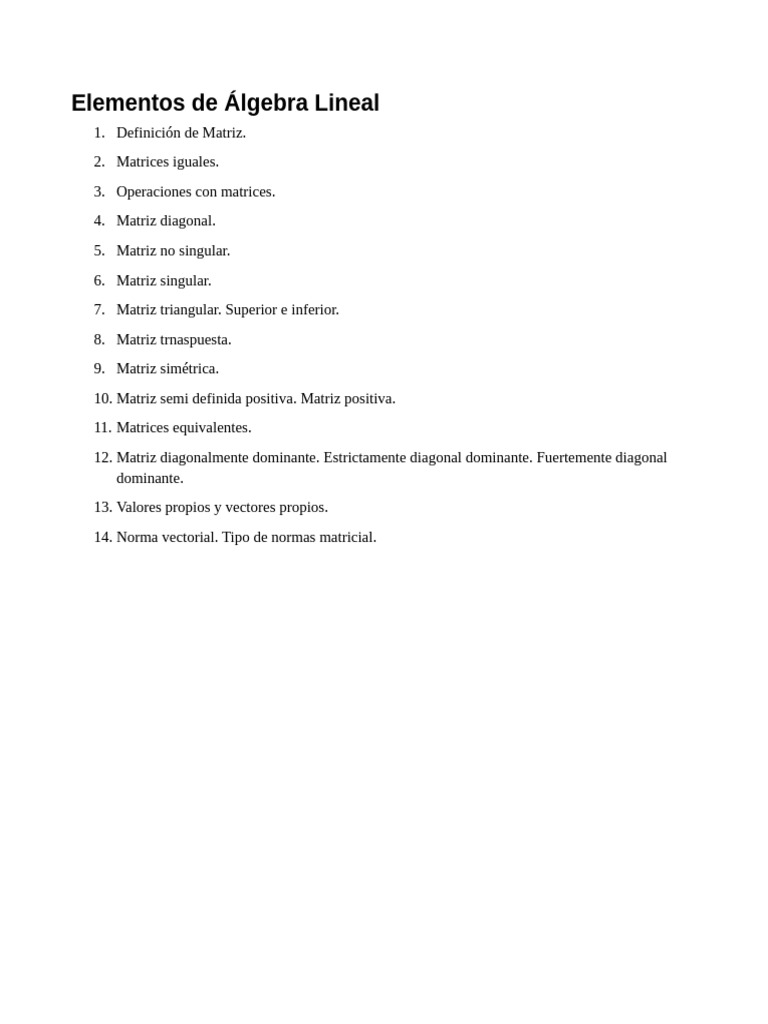 Elementos Clave del Álgebra Lineal | PDF