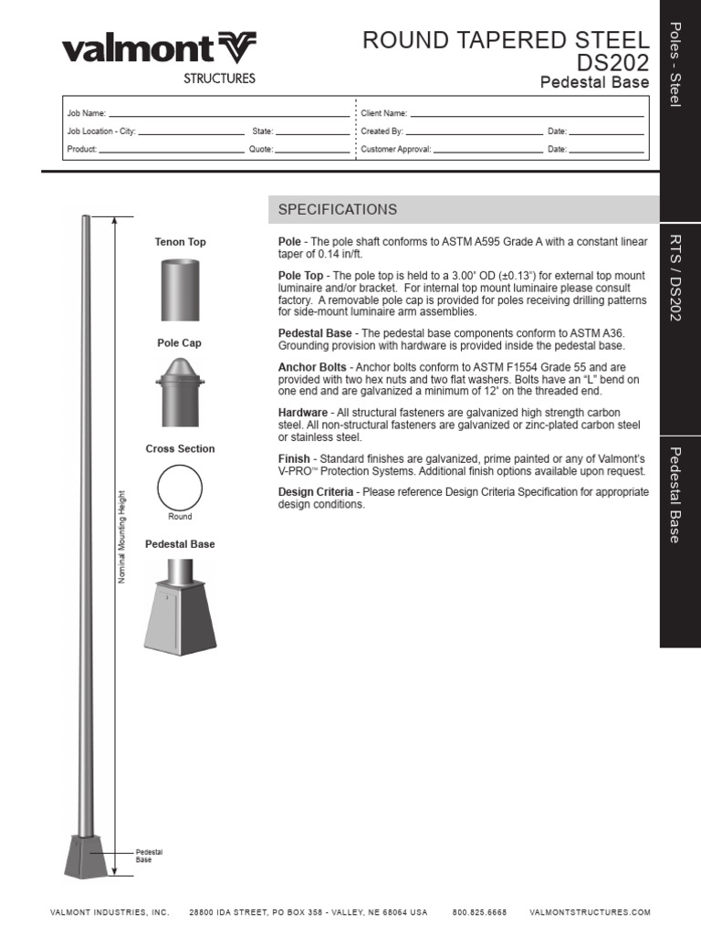 Round Tapered Steel Pole Specifications | PDF | Screw | Building Materials