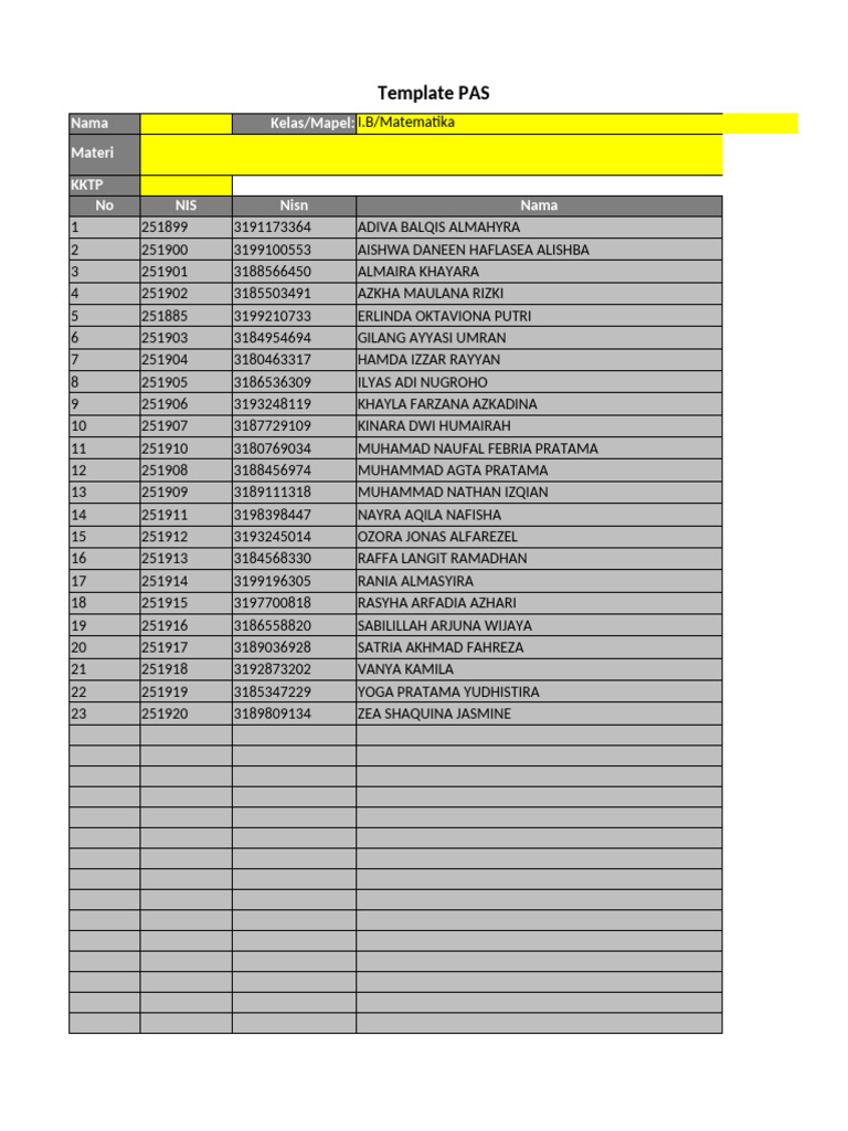 Matematika KKTP Student Scores List | PDF