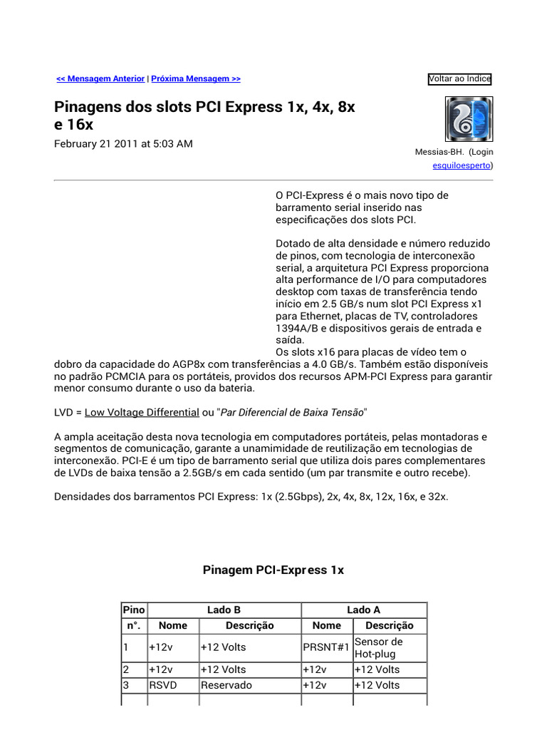 Pinagens Dos Slots PCI Express 1x, 4x, 8x e 16x | PDF | Redes de ...