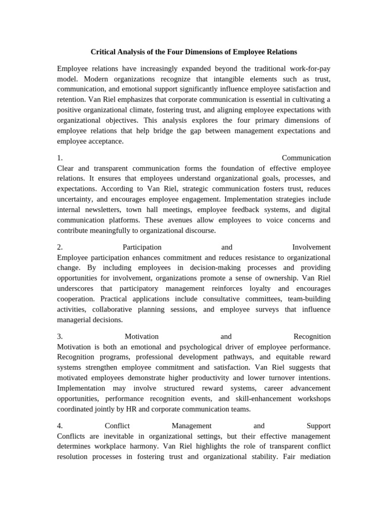 Four Key Dimensions of Employee Relations | PDF | Industrial And ...