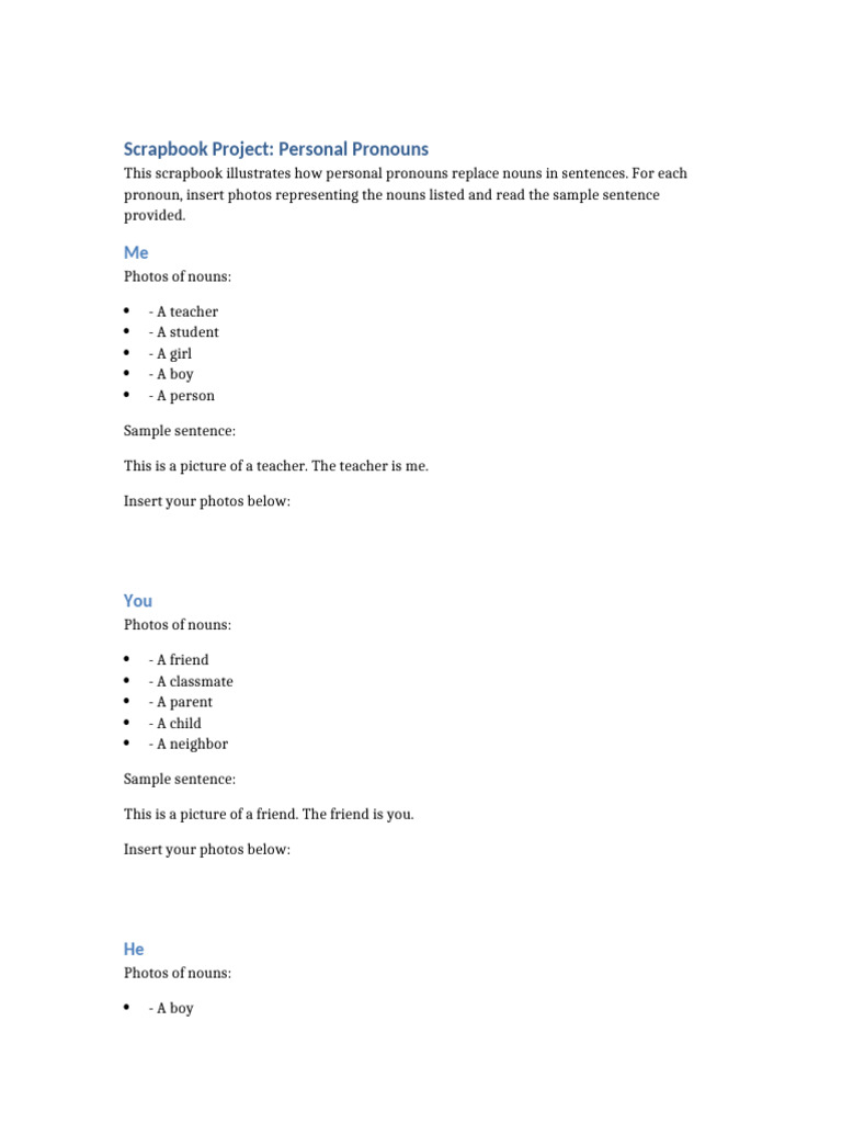 Scrapbook Pronouns Project | PDF