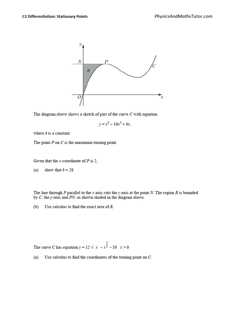 Differentiation - Stationary Points, Nature of The Point | PDF | Area ...
