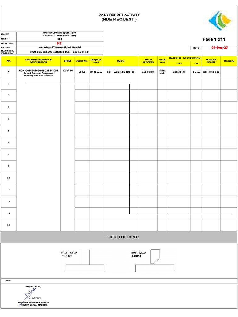 Daily NDE Report for Welding Project | PDF | Production And ...