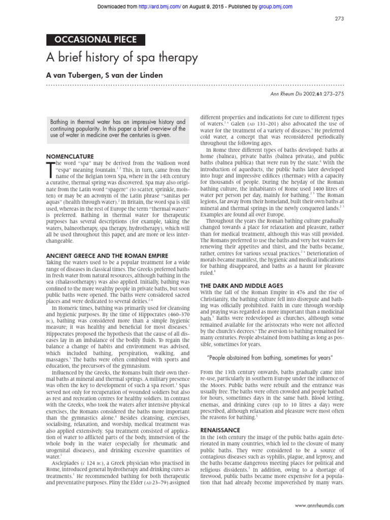 History of Spa Therapy Practices | PDF | Spa | Bathing