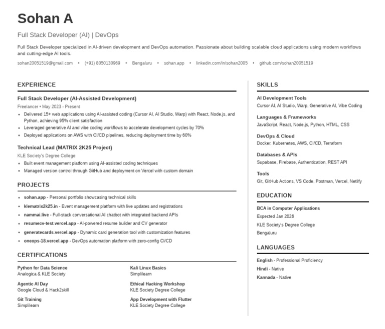 Full Stack Developer Specializing in AI | PDF | Computer Engineering ...