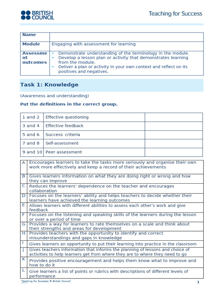 Assessment for Learning in Teaching | PDF | Learning | Educational ...