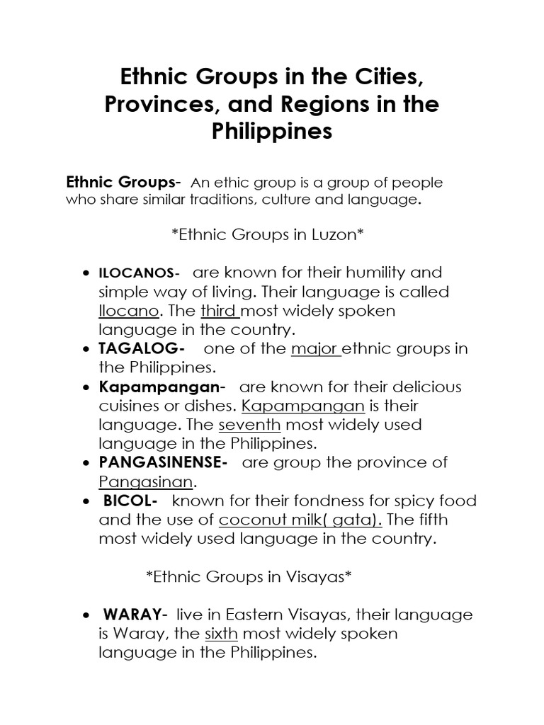 Ethnic Groups and Languages in the Philippines | PDF