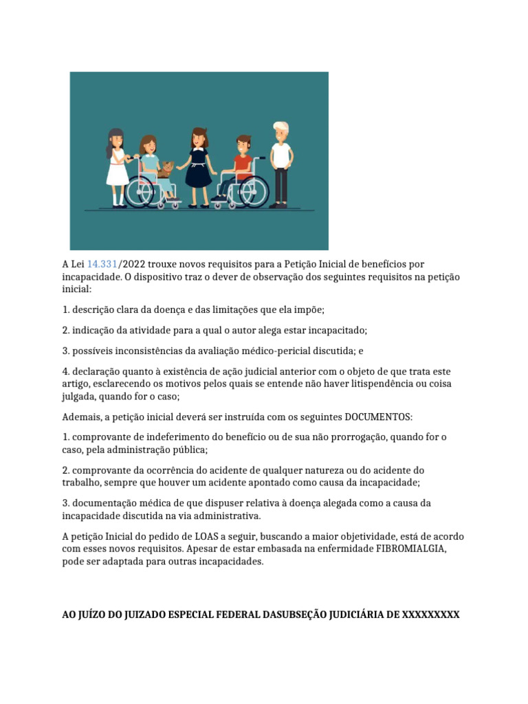 Modelo Peticao Inicial Para Concessao de Loas de Acordo Com a Lei n ...
