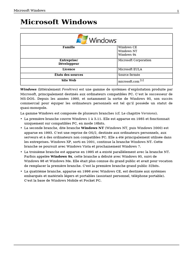 Historique et branches de Windows | PDF | Microsoft Windows | Windows XP
