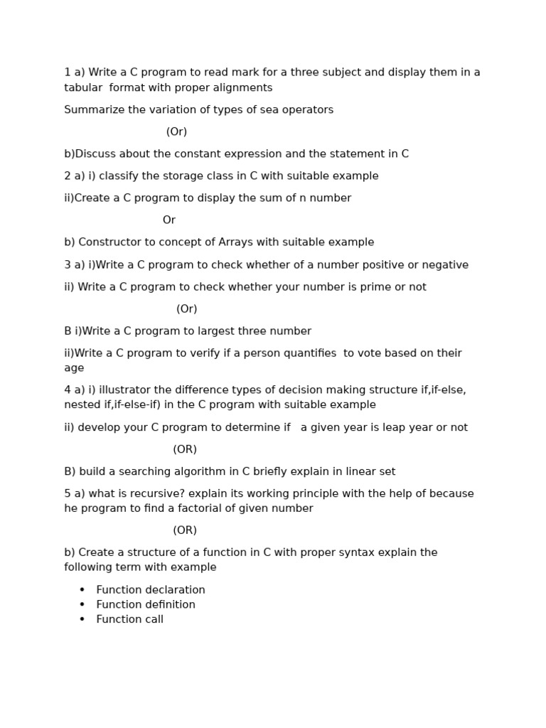 C Programming Tasks and Examples | PDF