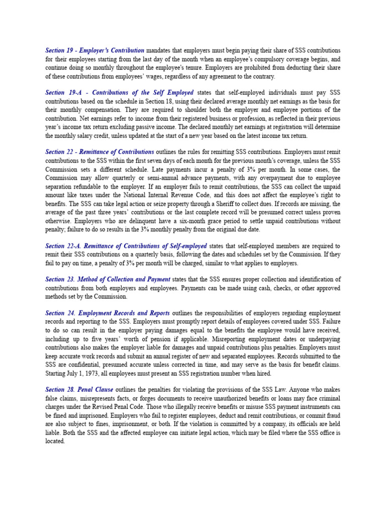 SSS Contributions: Employer & Self-Employed Rules | PDF