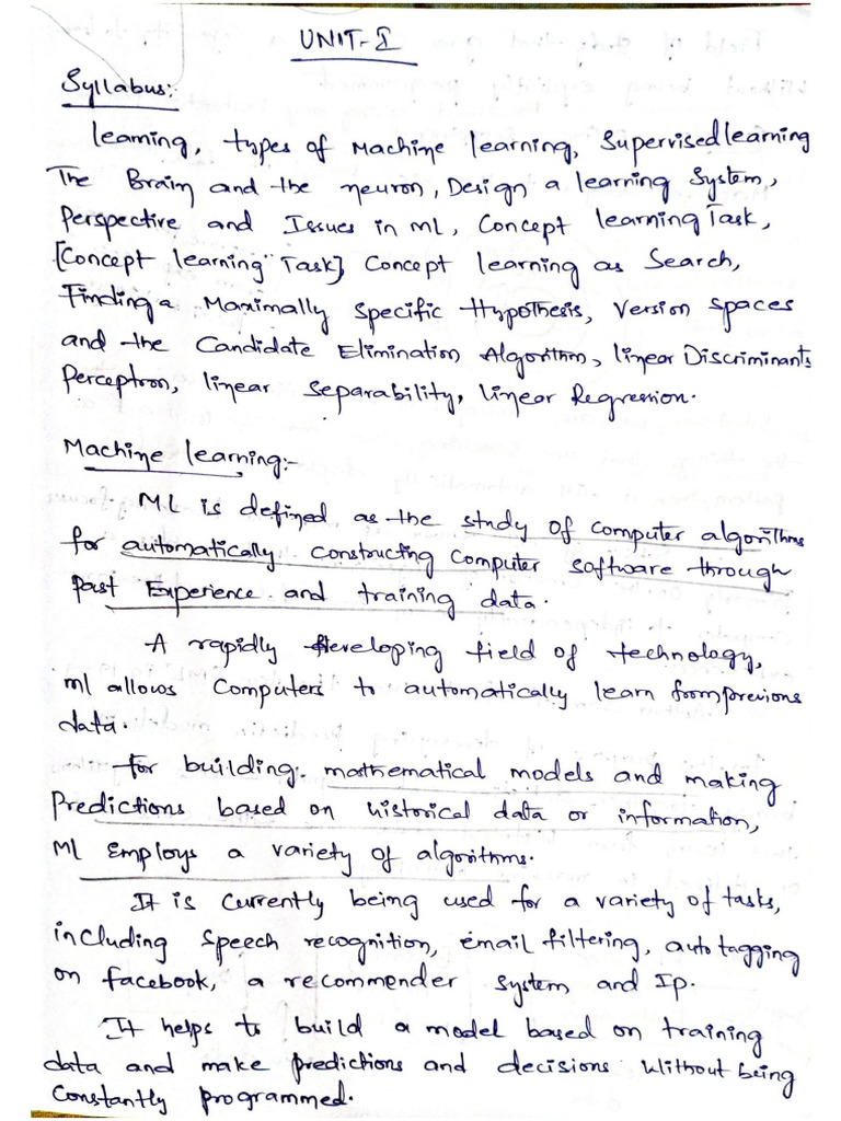 ML Unit 1 | PDF
