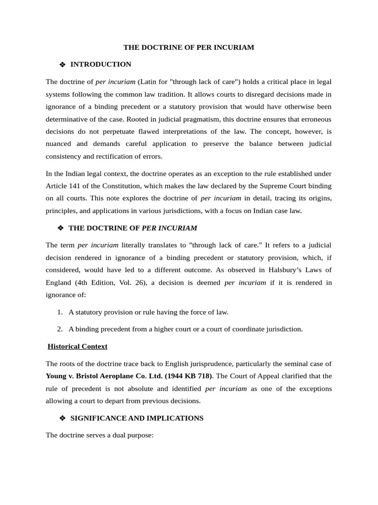 Understanding the Doctrine of Per Incuriam | PDF | Precedent | Obiter ...