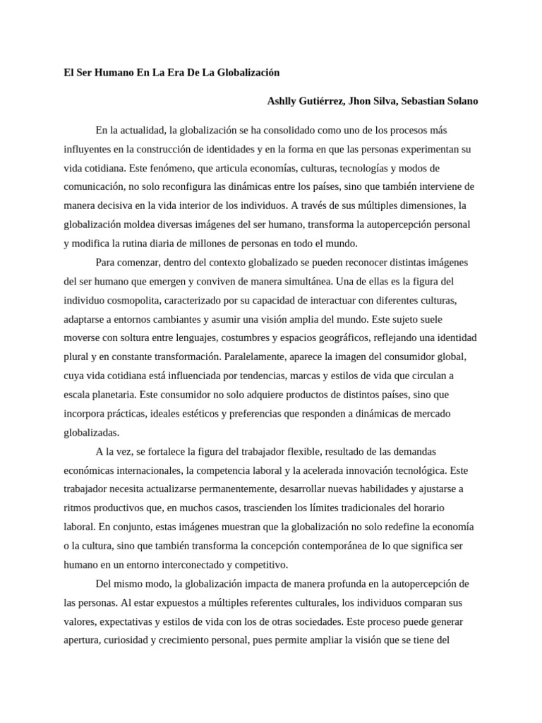 Impacto de la Globalización en el Ser Humano | PDF | Globalización ...