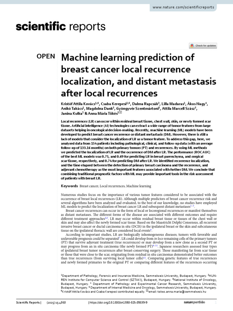 Machine Learning in Breast Cancer Recurrence | PDF | Breast Cancer | Cancer