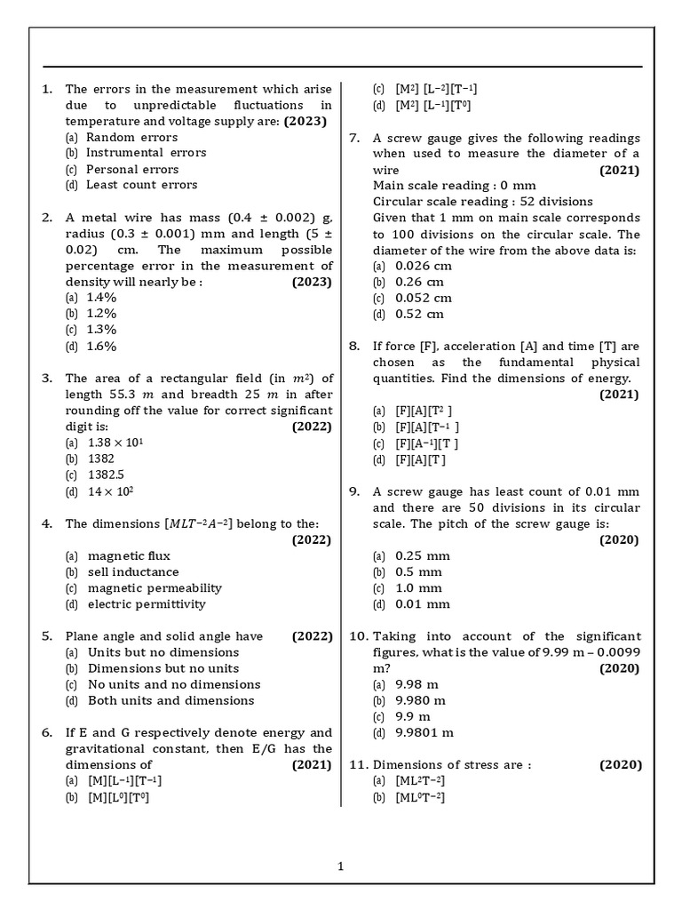 Measurement Errors and Calculations Guide | PDF | Physical Quantities ...