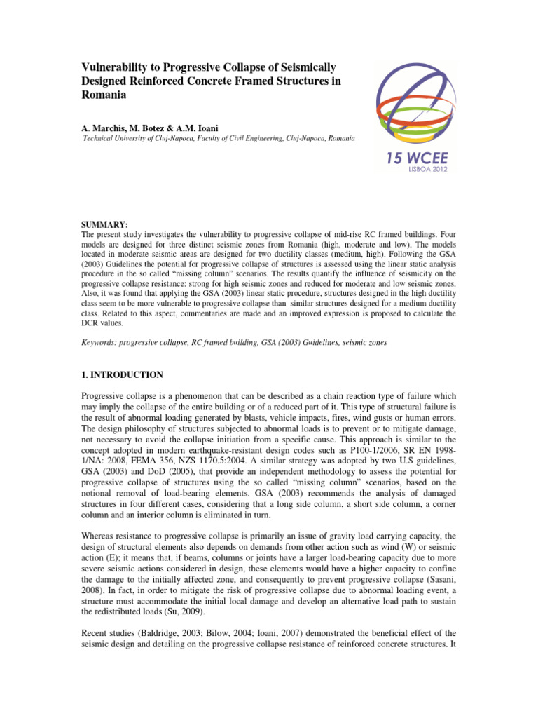 Seismic Collapse Vulnerability of RC Structures | PDF | Bending | Force