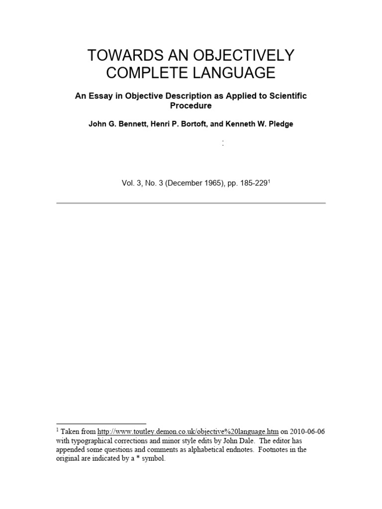 Toward An Objectively Complete Language | PDF | Experience | Euclidean ...