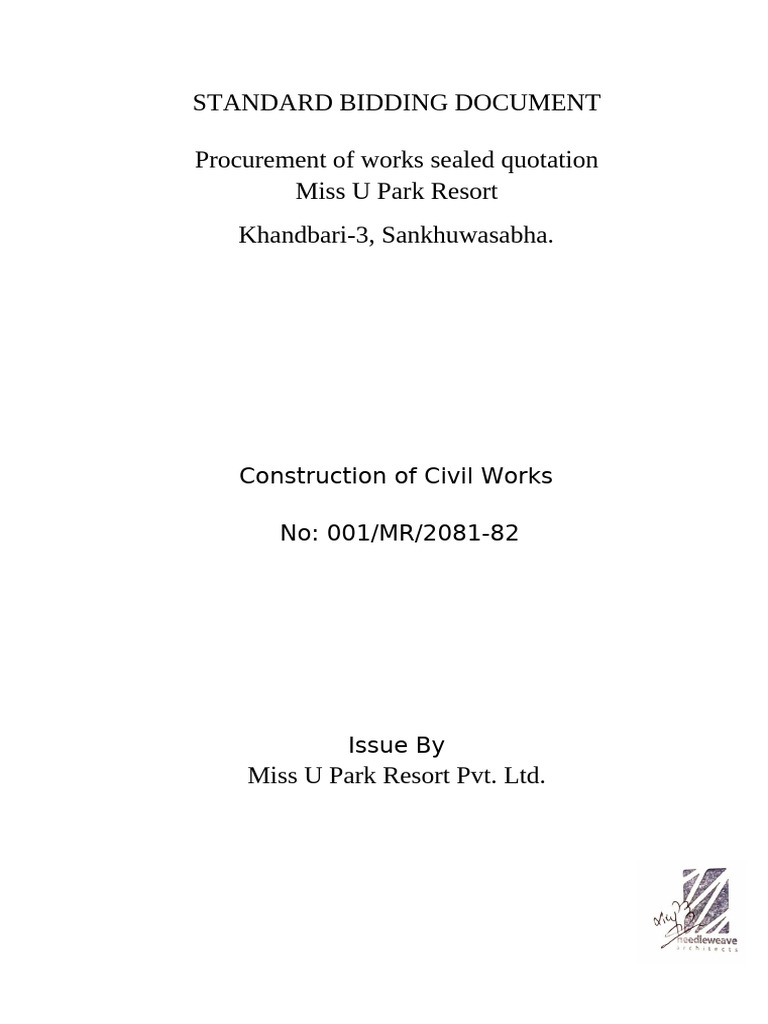 Miss U Park Resort Civil Works Bid Document | PDF | Employment | Taxes