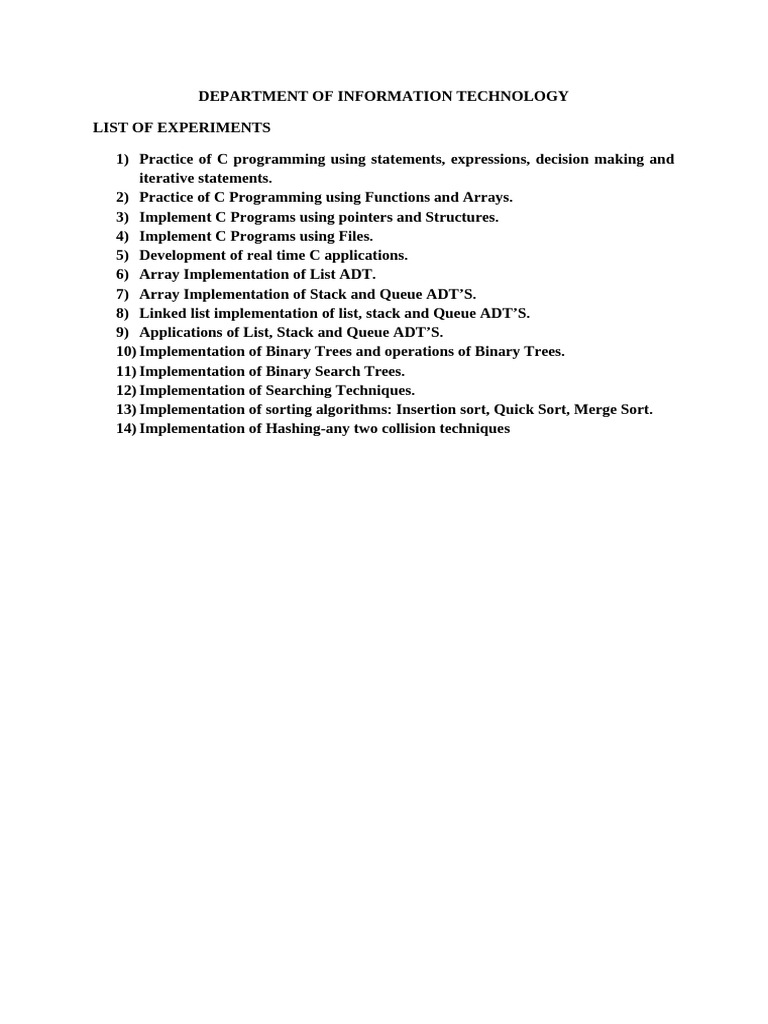 List of Experiments | PDF
