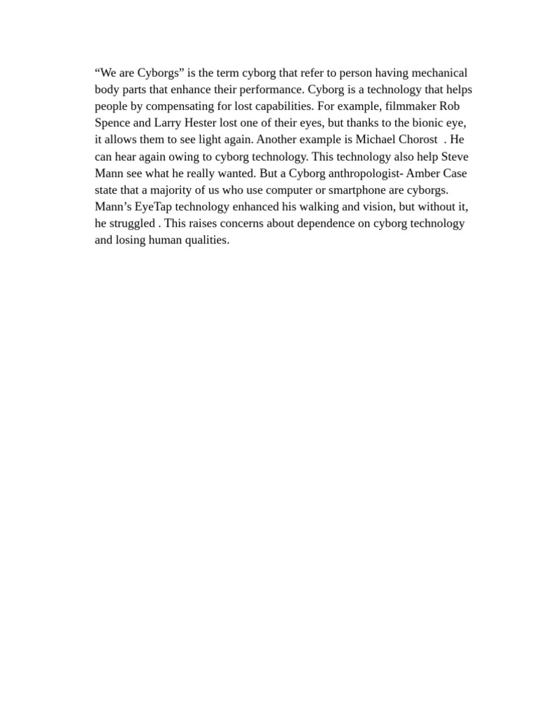 Understanding Cyborg Technology and Humanity | PDF