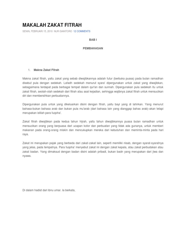 Makalah Zakat Fitrah Contoh Makalah